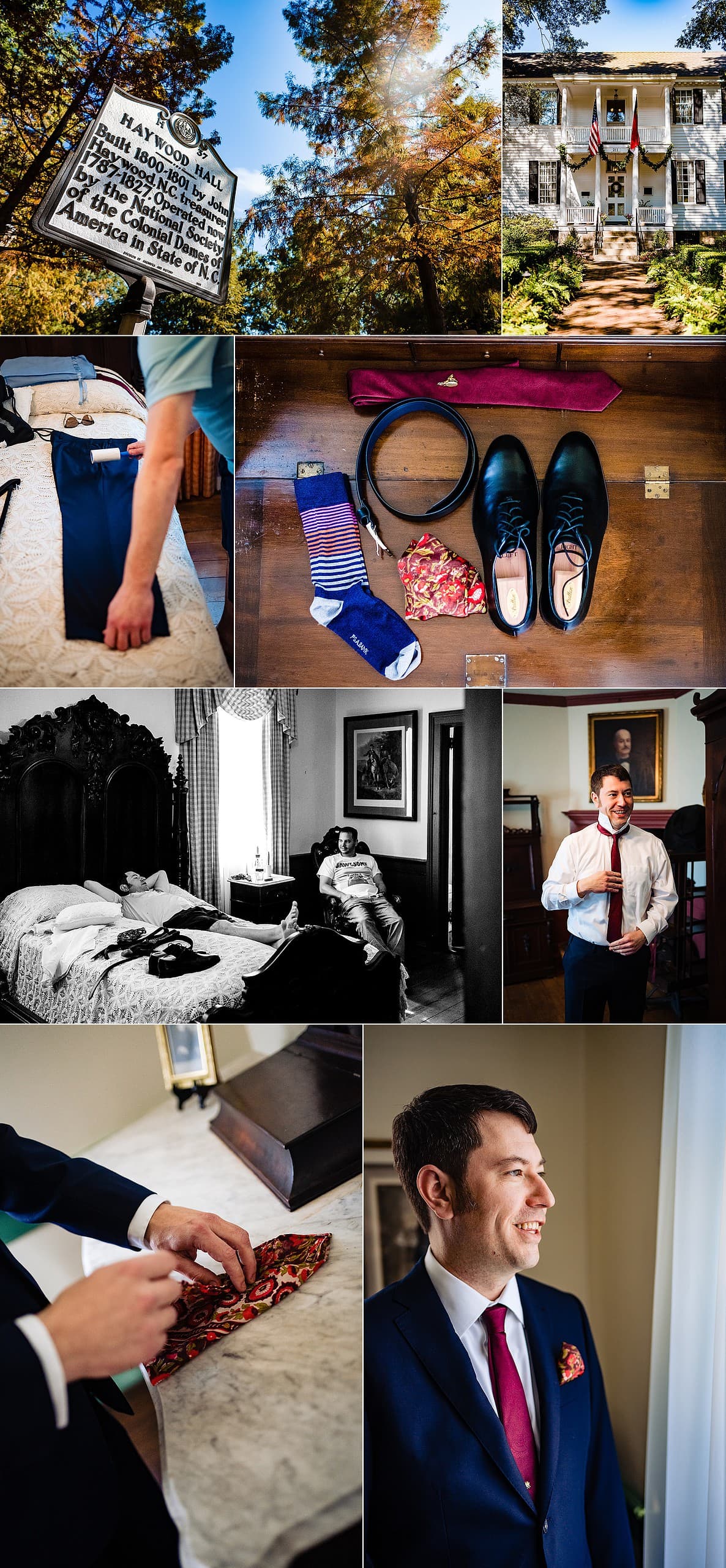 Groom getting ready for Haywood Hall wedding