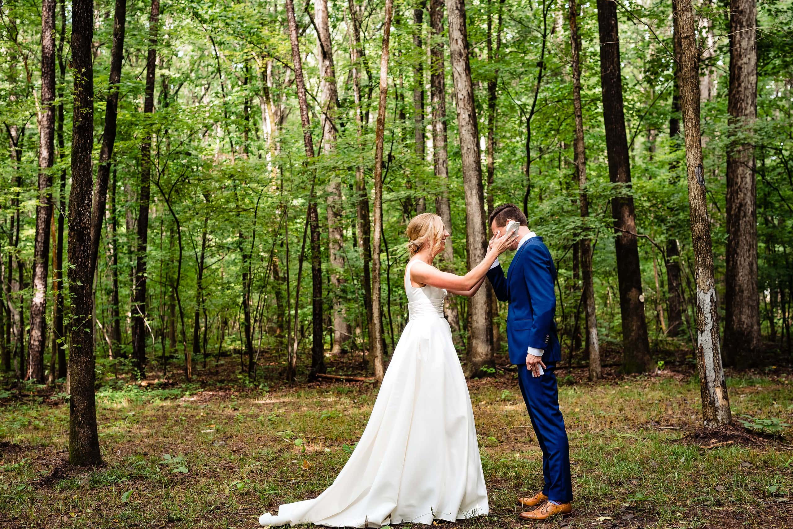 Couple shares a first look on their wedding day
