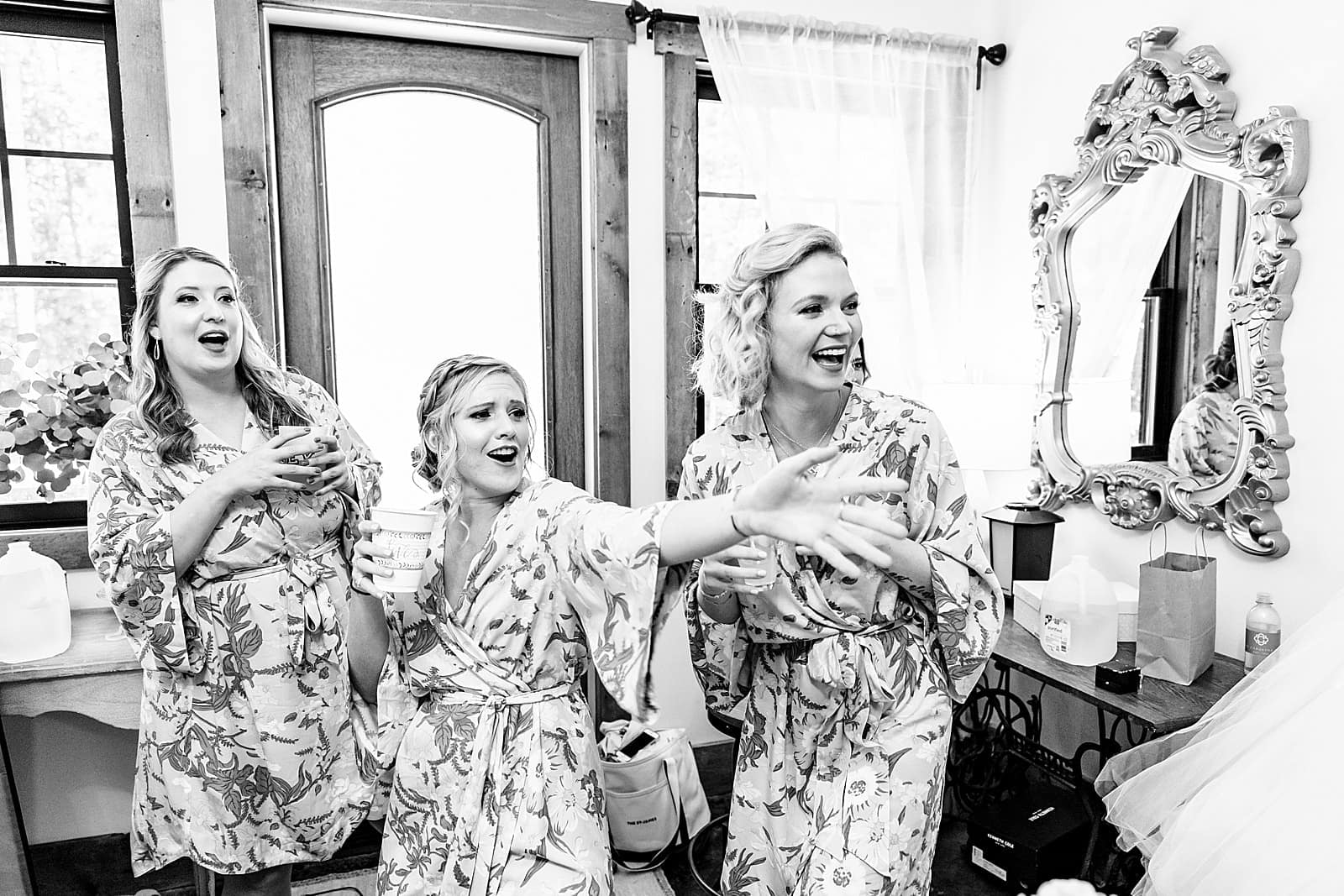 bridesmaids having fun on the wedding day