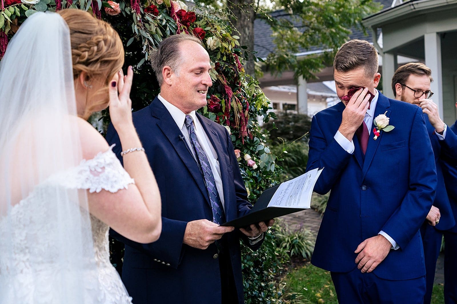 emotional wedding ceremony at Matthews House in Cary, NC