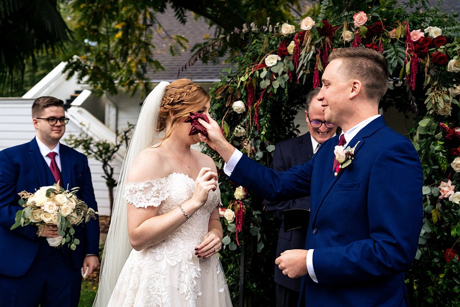 emotional wedding ceremony at Matthews House in Cary, NC