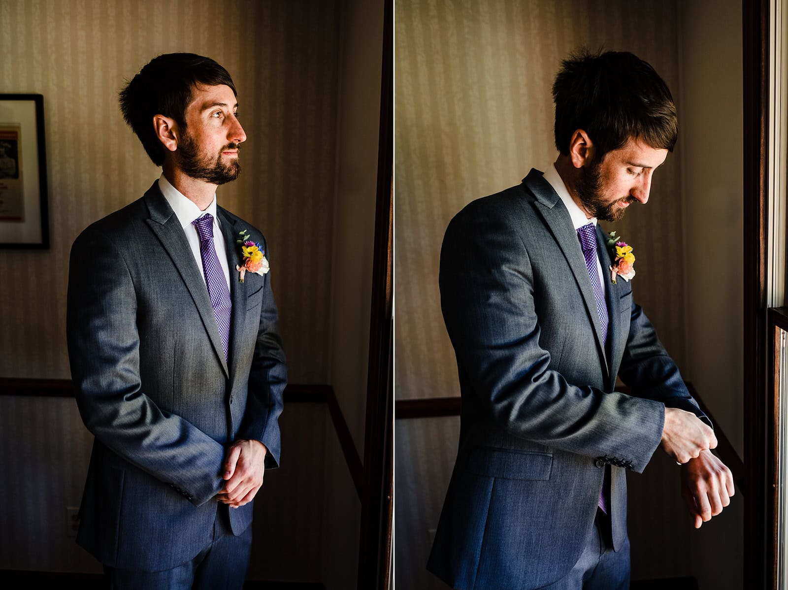 Window light is perfect for groom portraits