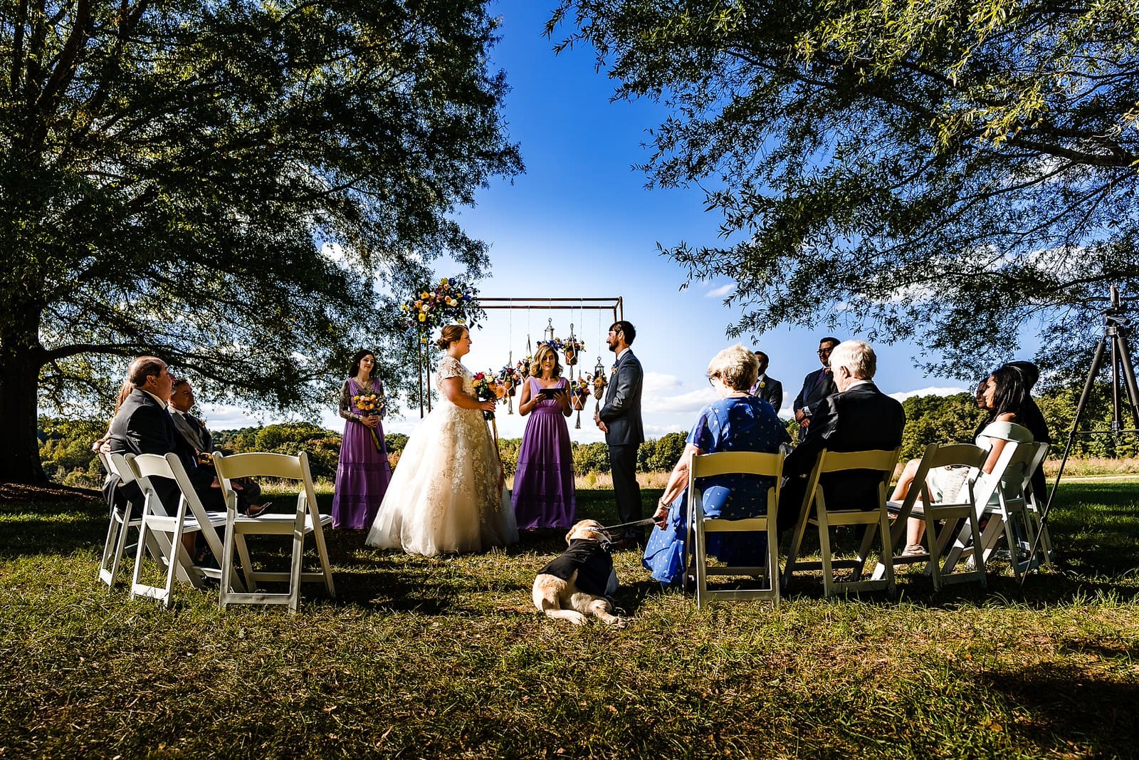Intimate wedding, outdoor wedding ceremony at the Meadows Raleigh