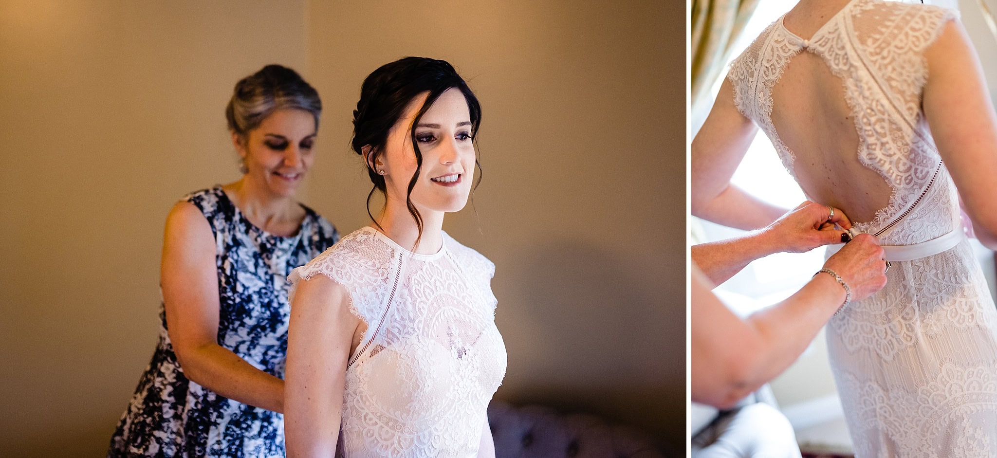 Mother of the bride helping with dress