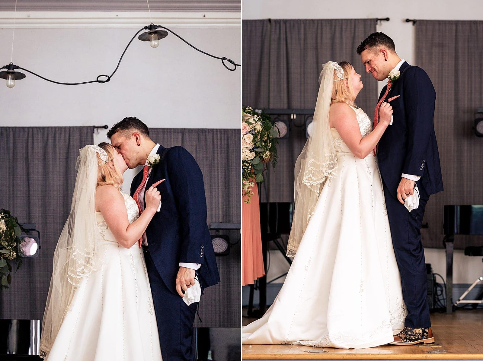 on stage wedding ceremony at old Murphey school in Durham, NC