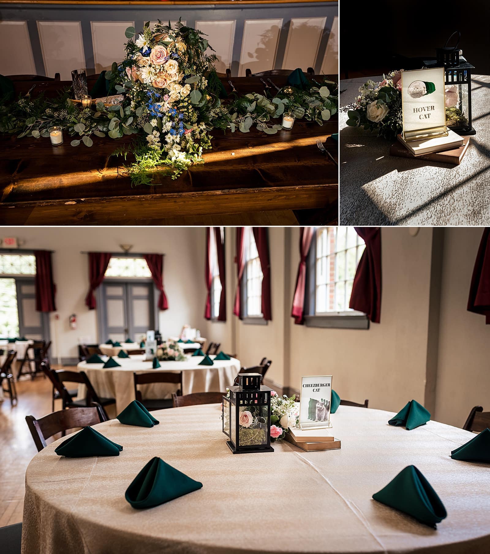 Internet cat meme table markers at a nerdy wedding