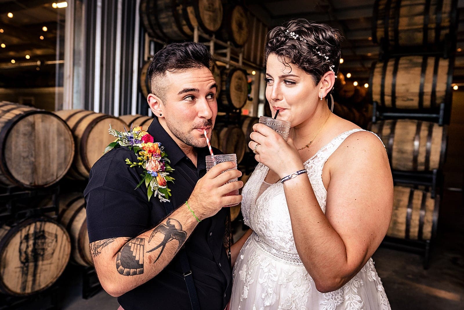 Fun wedding portraits at Mystic Distillery in Durham, NC | photos by Kivus & Camera
