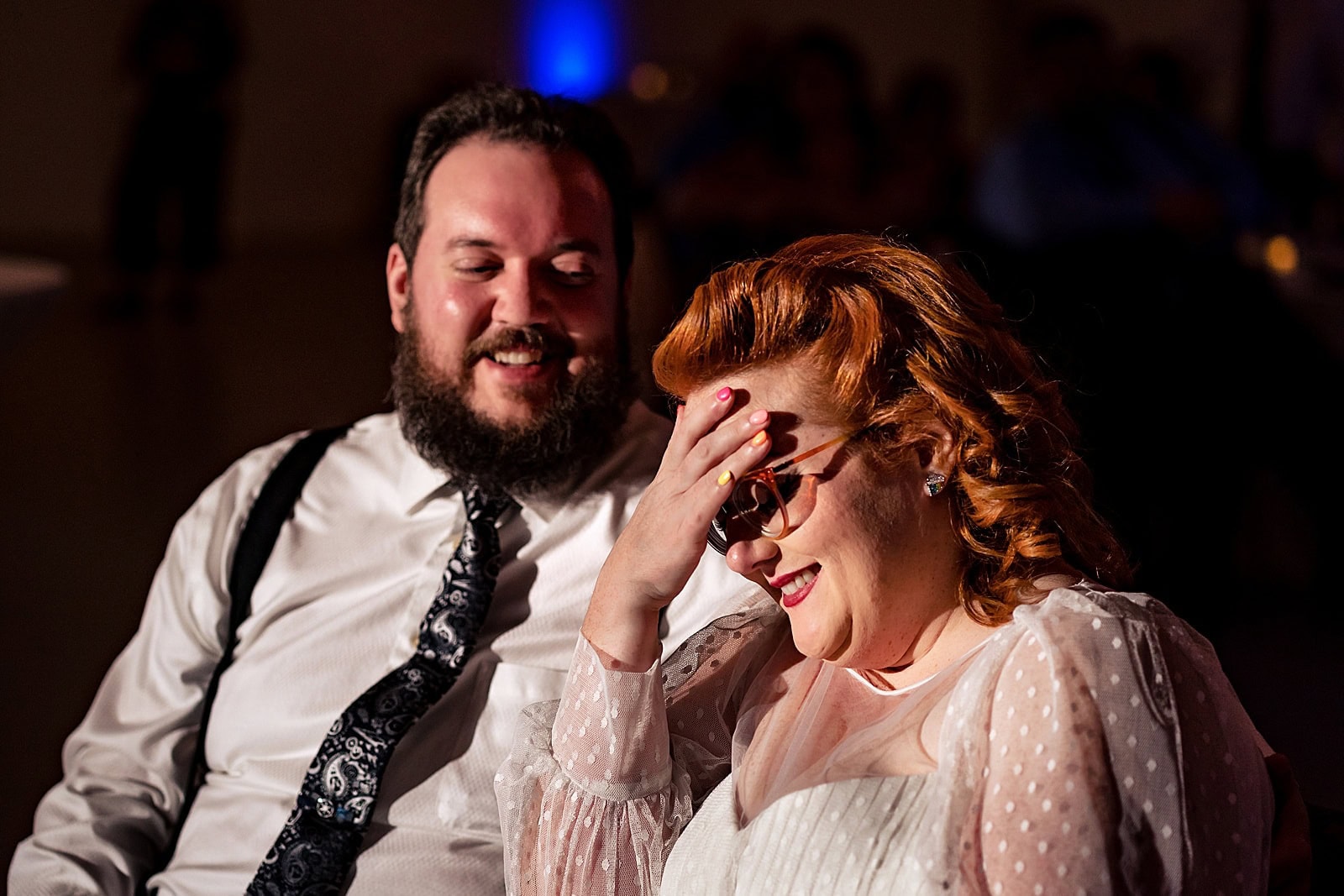 This bride is friends with Tony winner Jason Robert Brown and he recorded a special performance for the couple's intimate Graham Mill wedding