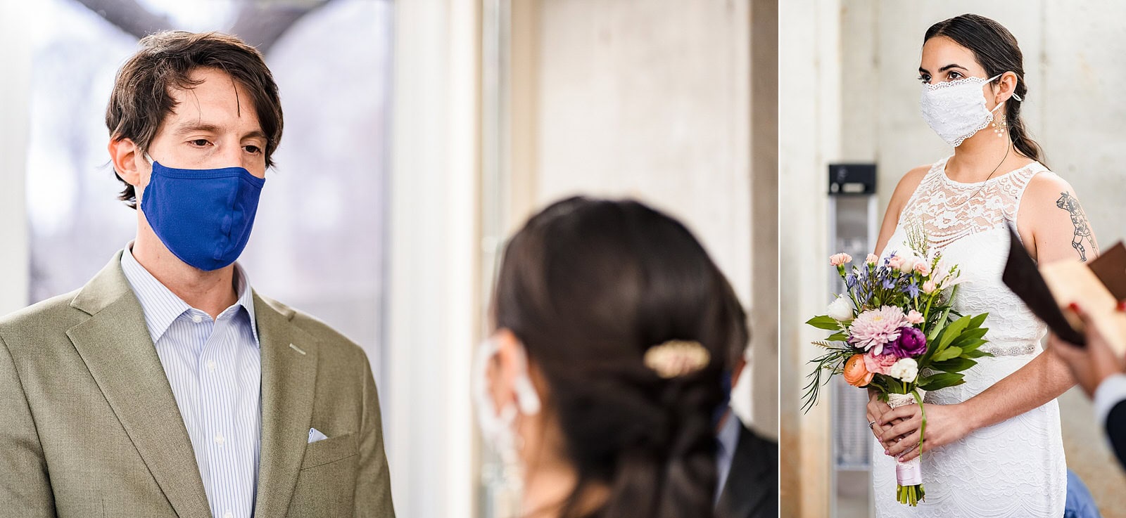 The bride and groom wore masks at this COVID wedding