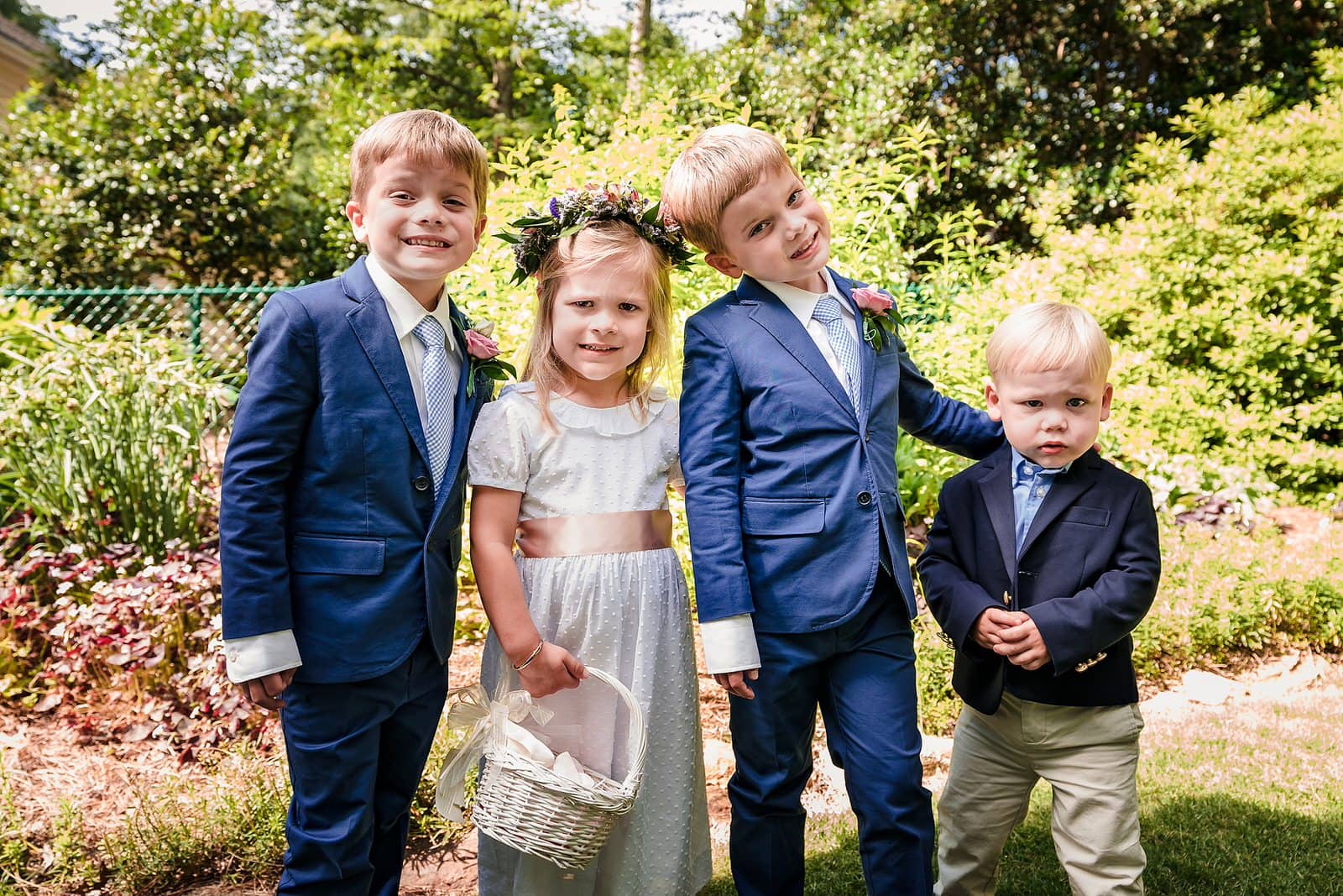 Kids at a Raleigh backyard wedding