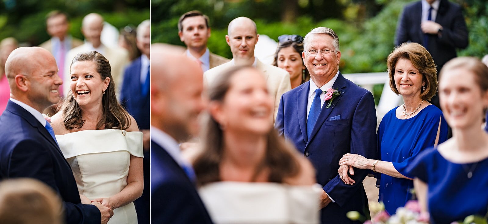 Bride laughs during wedding ceremony