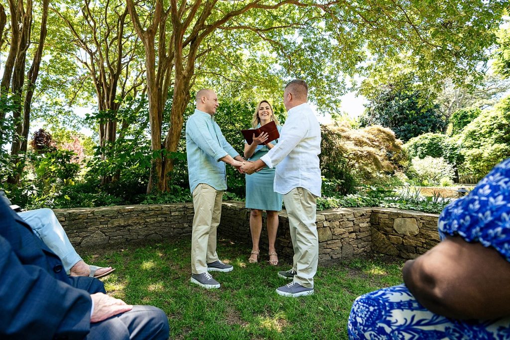 Portrait of two grooms at their Raleigh LGBTQ wedding