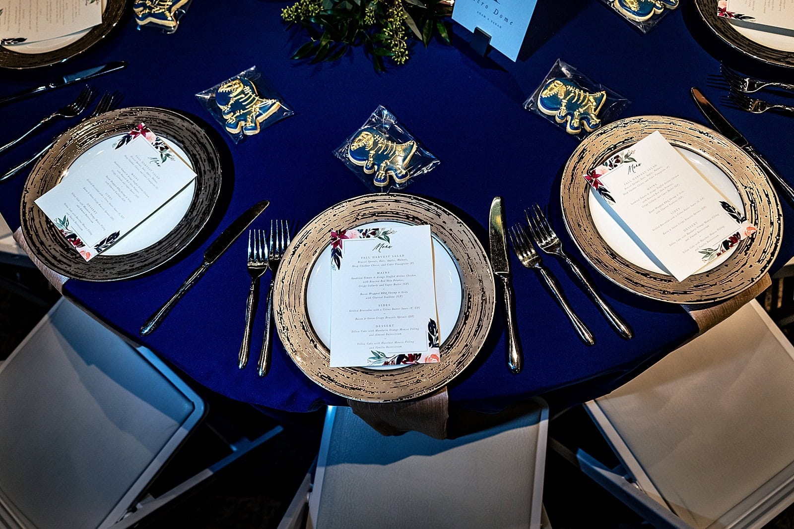 Dinosaur themed wedding reception details