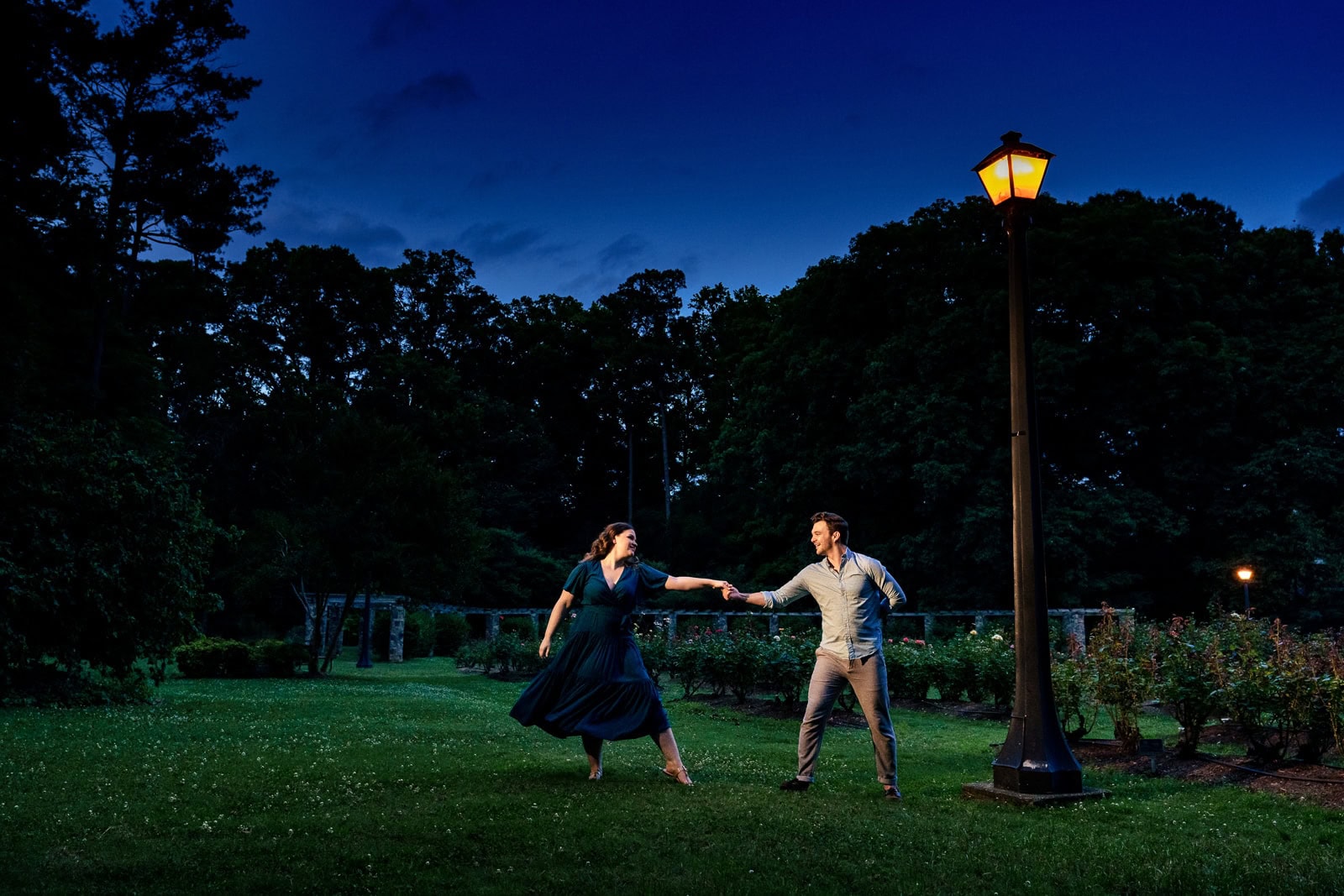 Raleigh Rose Garden is a great engagement photo location