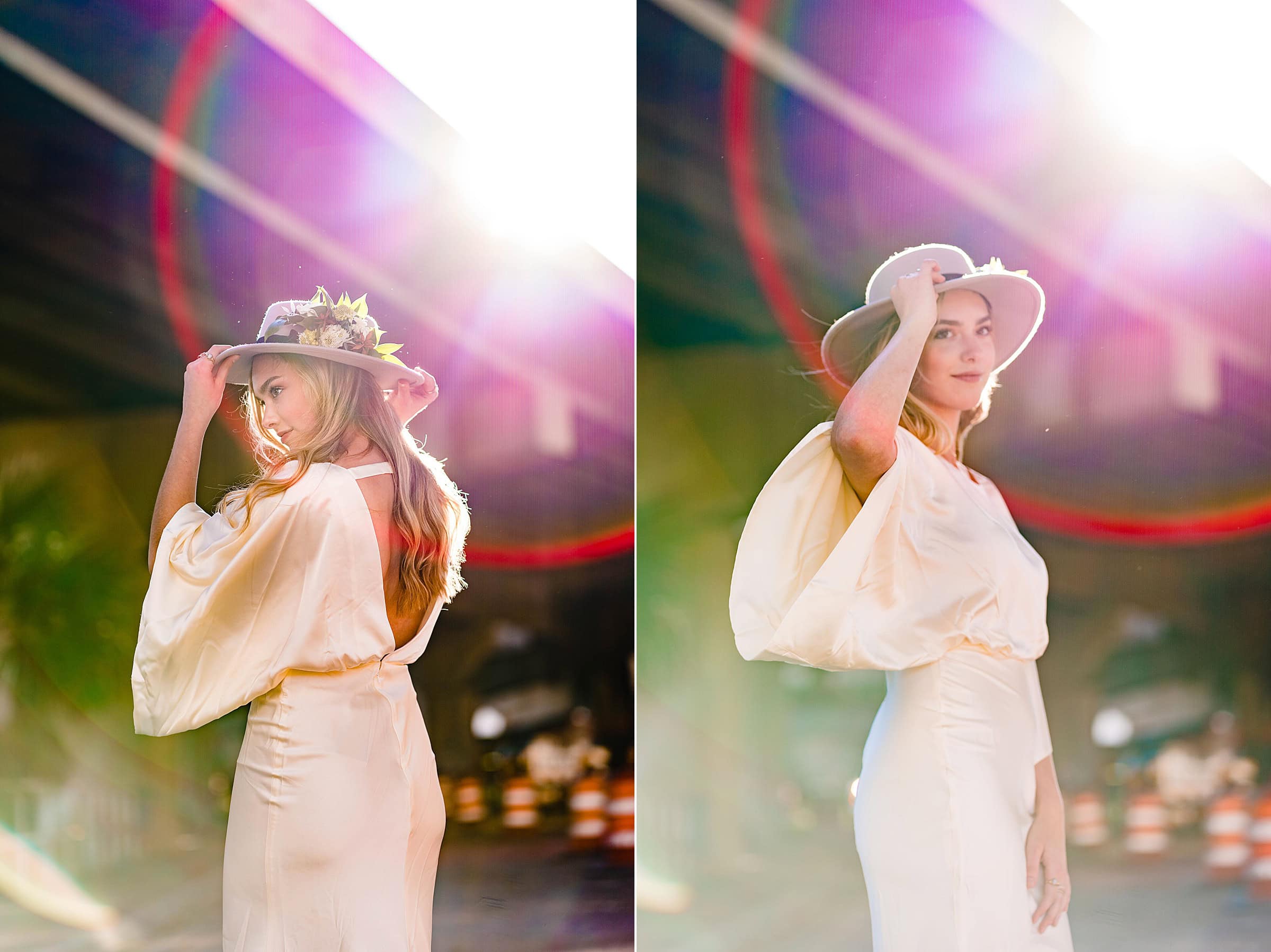 Bride posing with backlit sun shining through image | kivusandcamera.com