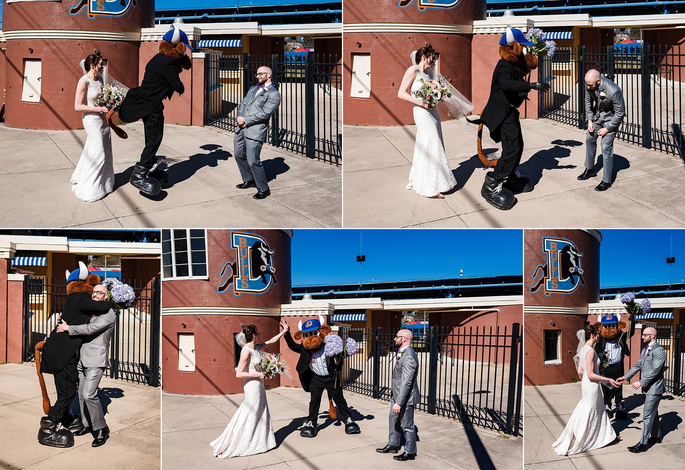 Durham Bulls Wedding - Wool E. Bull First Look - Surprise First Look