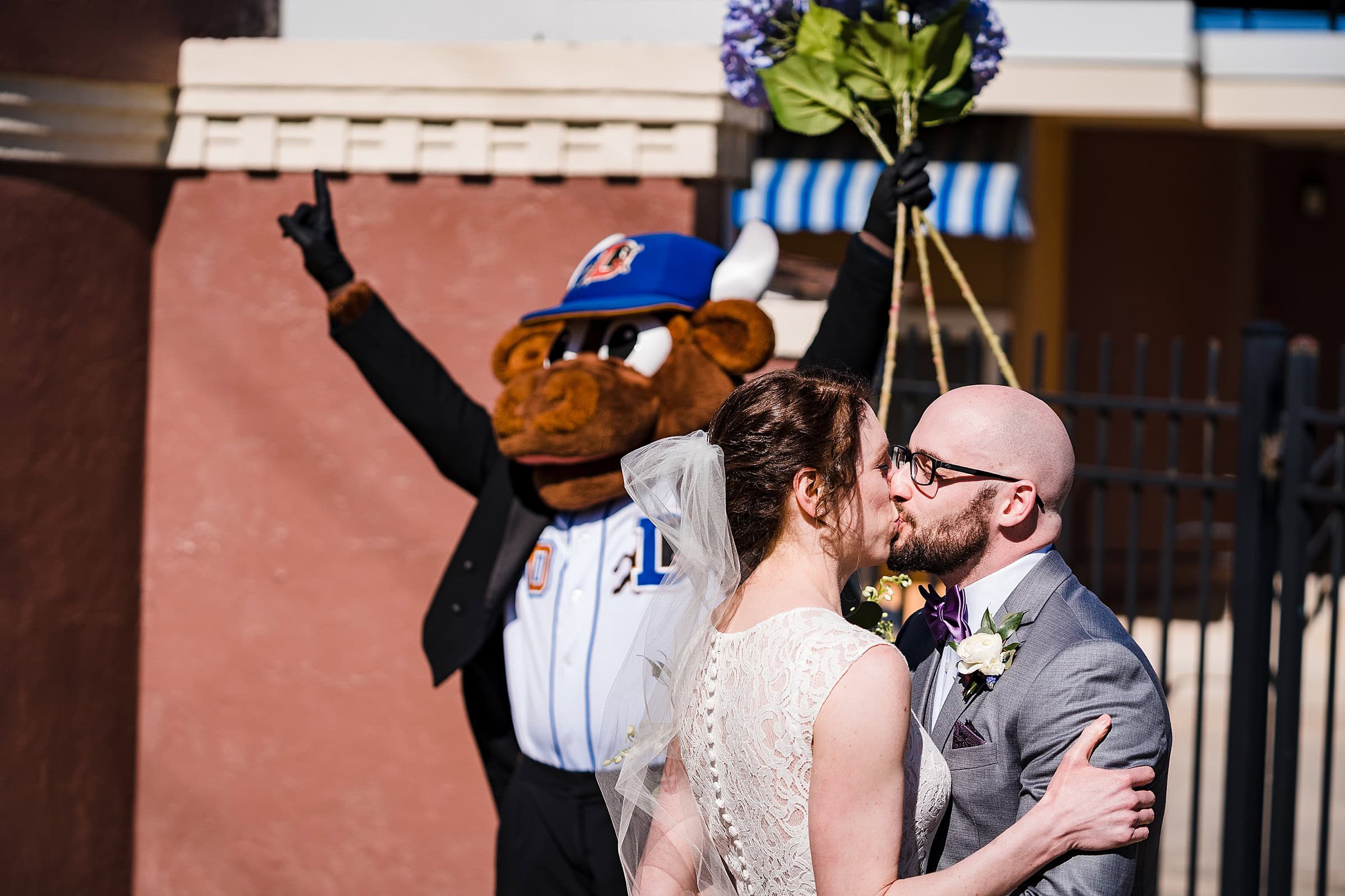 Durham Bulls Wedding - Wool E. Bull First Look - Surprise First Look