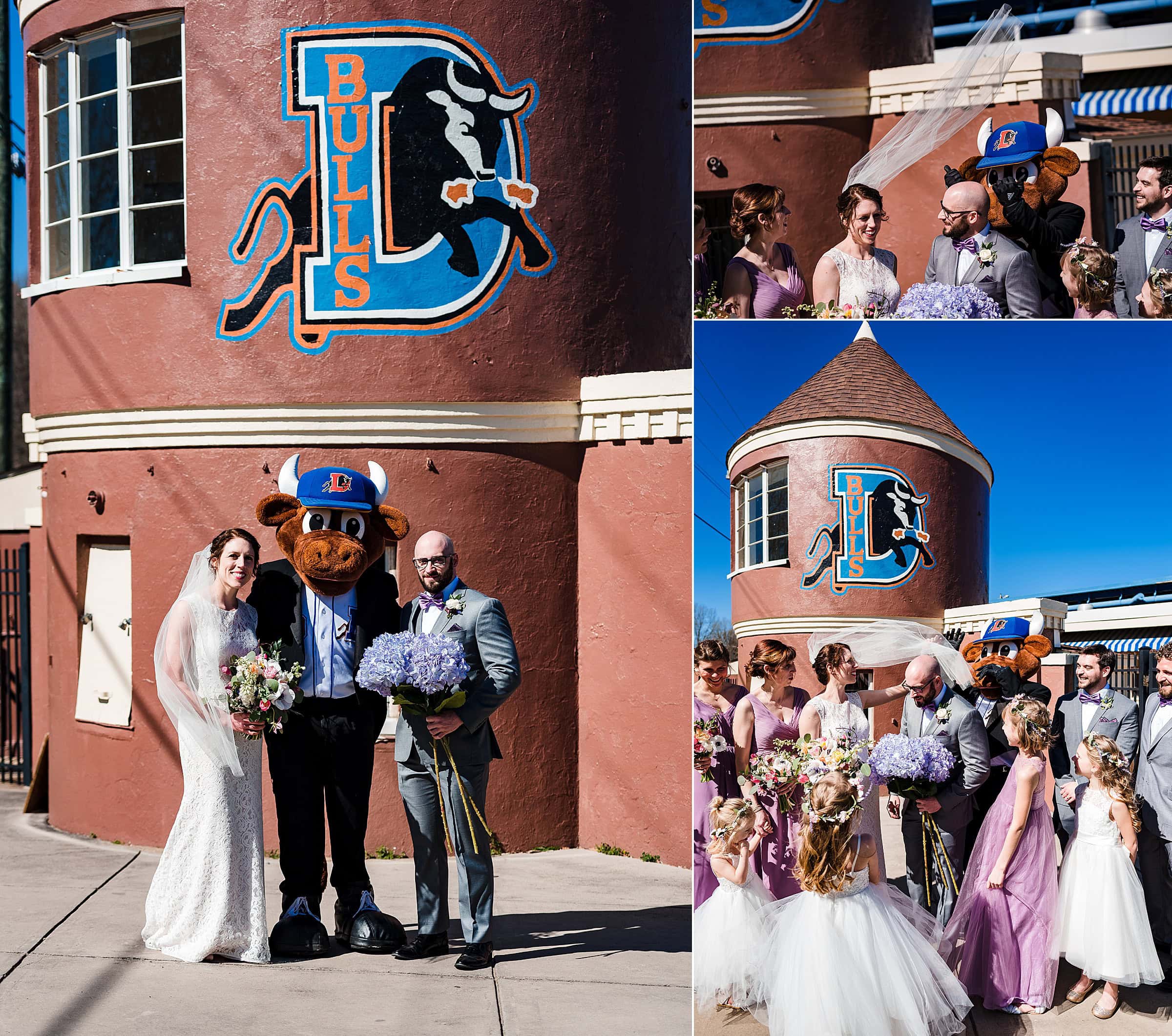 Durham Bulls Wedding - Wool E. Bull First Look - Surprise First Look
