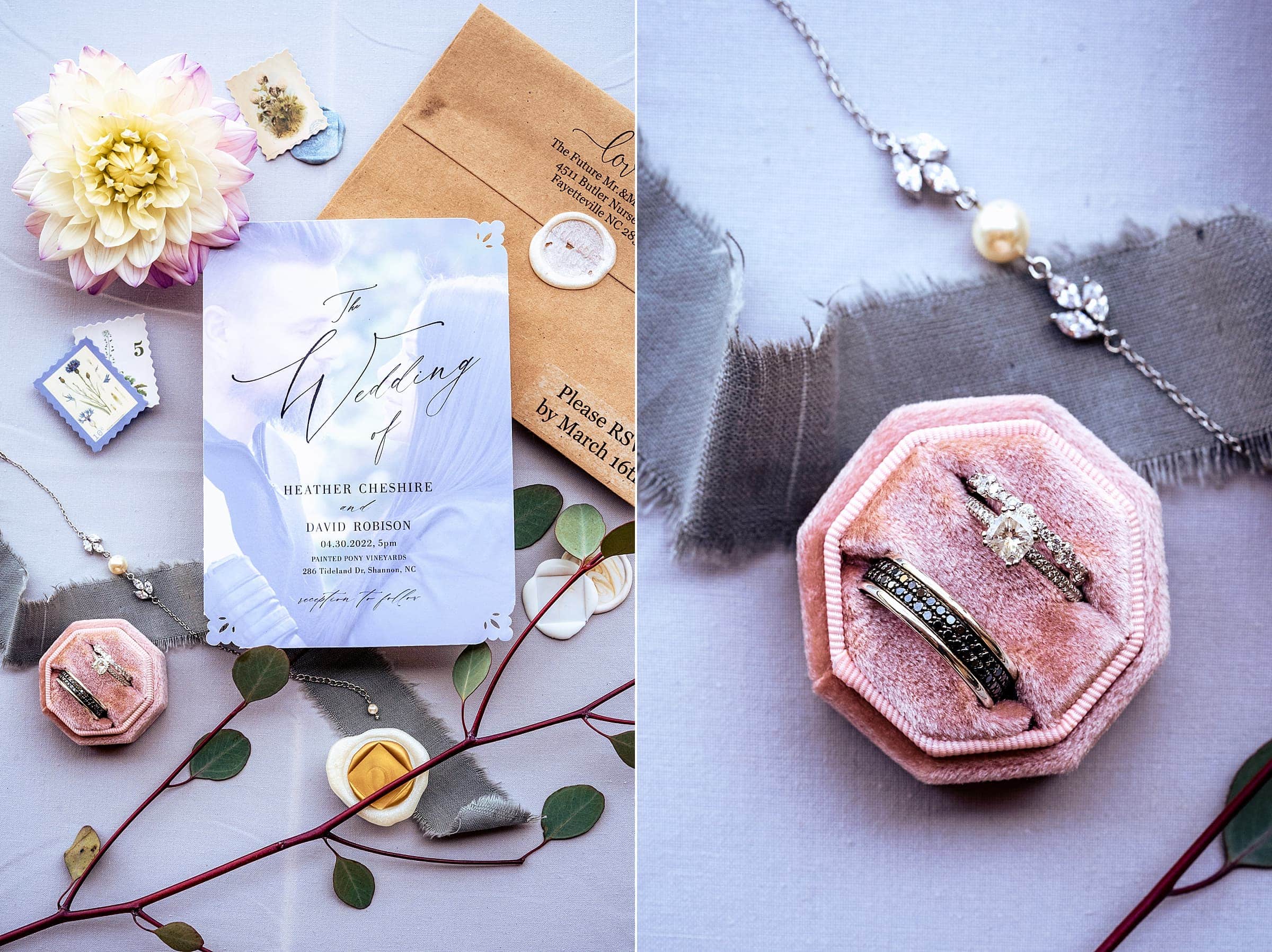 wedding details at a rustic vineyard wedding