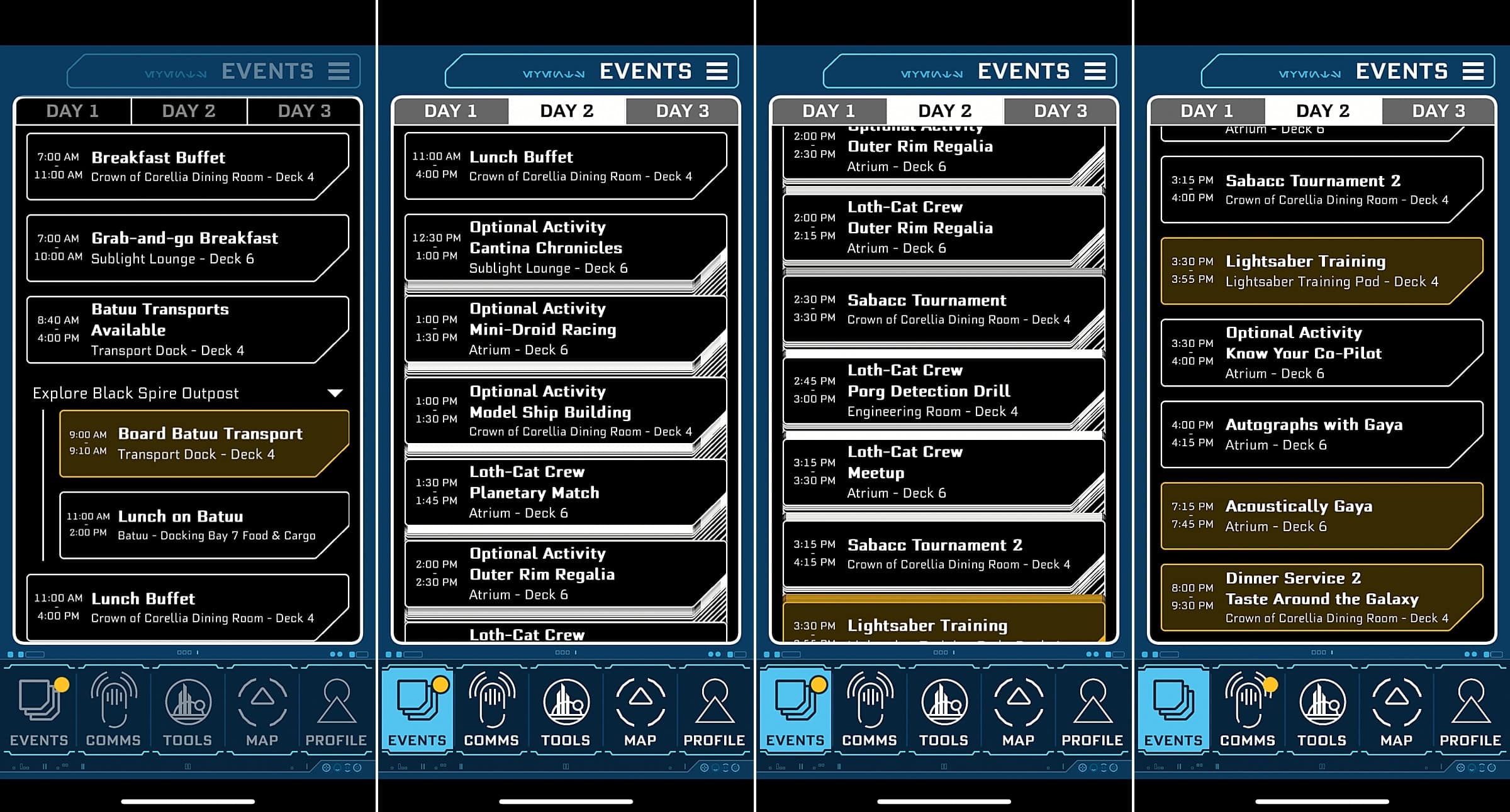 examples of itinerary for your starcruiser stay