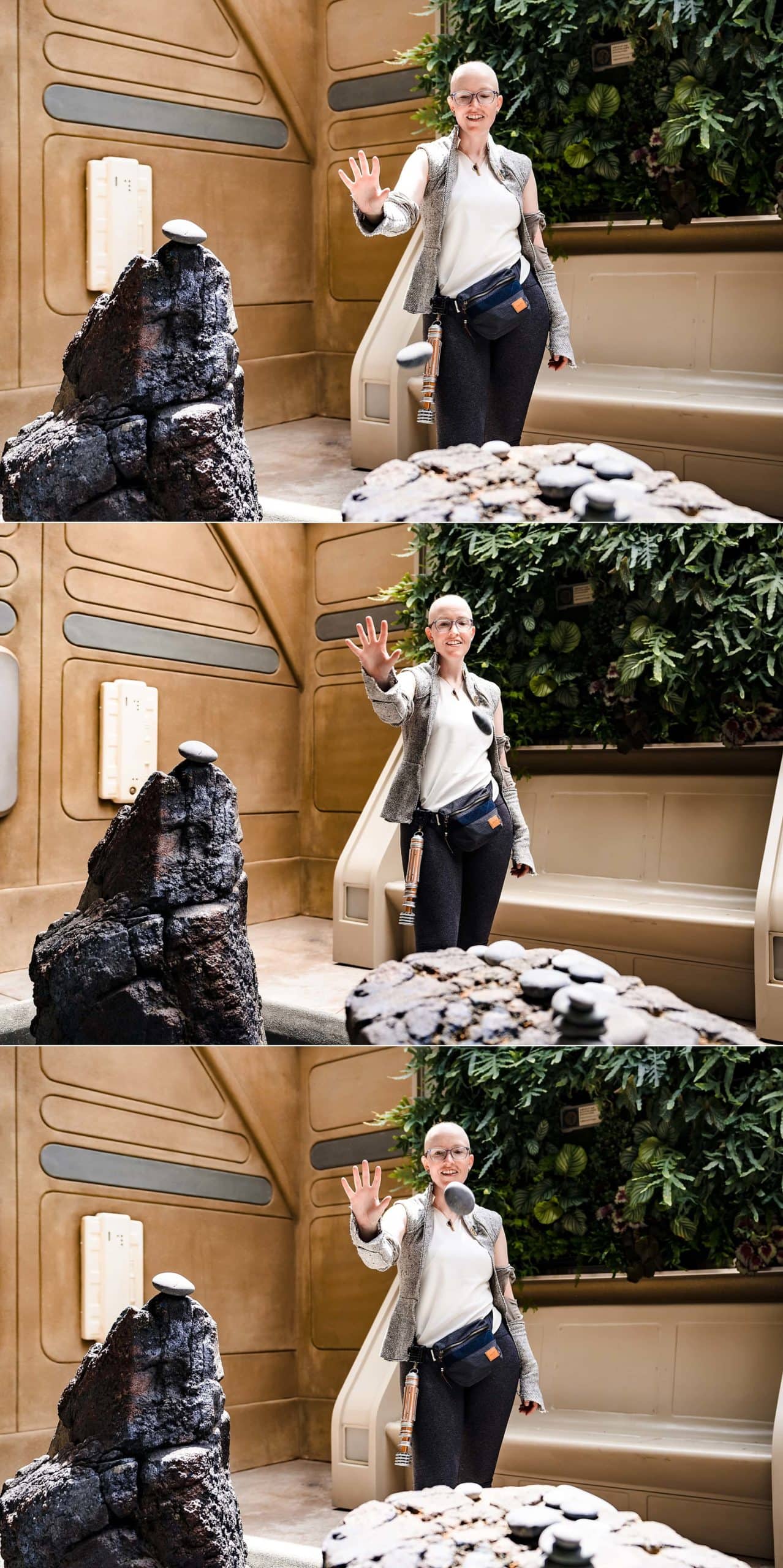 Posing as (bald) Rey at the Star Wars Hotel at Disney