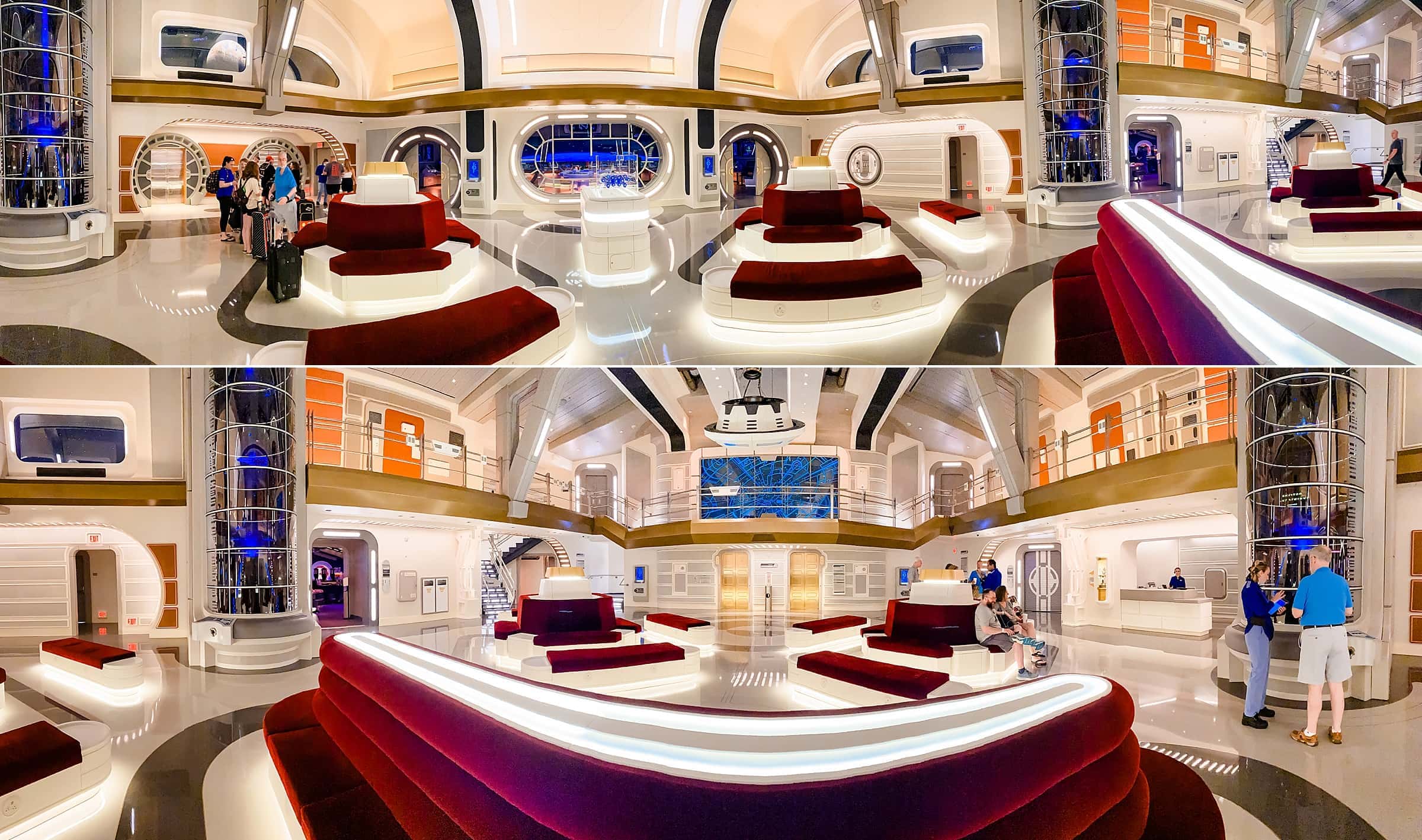 saying goodbye to the atrium on the Halcyon - Disney World's Galactic Starcruiser Star Wars hotel