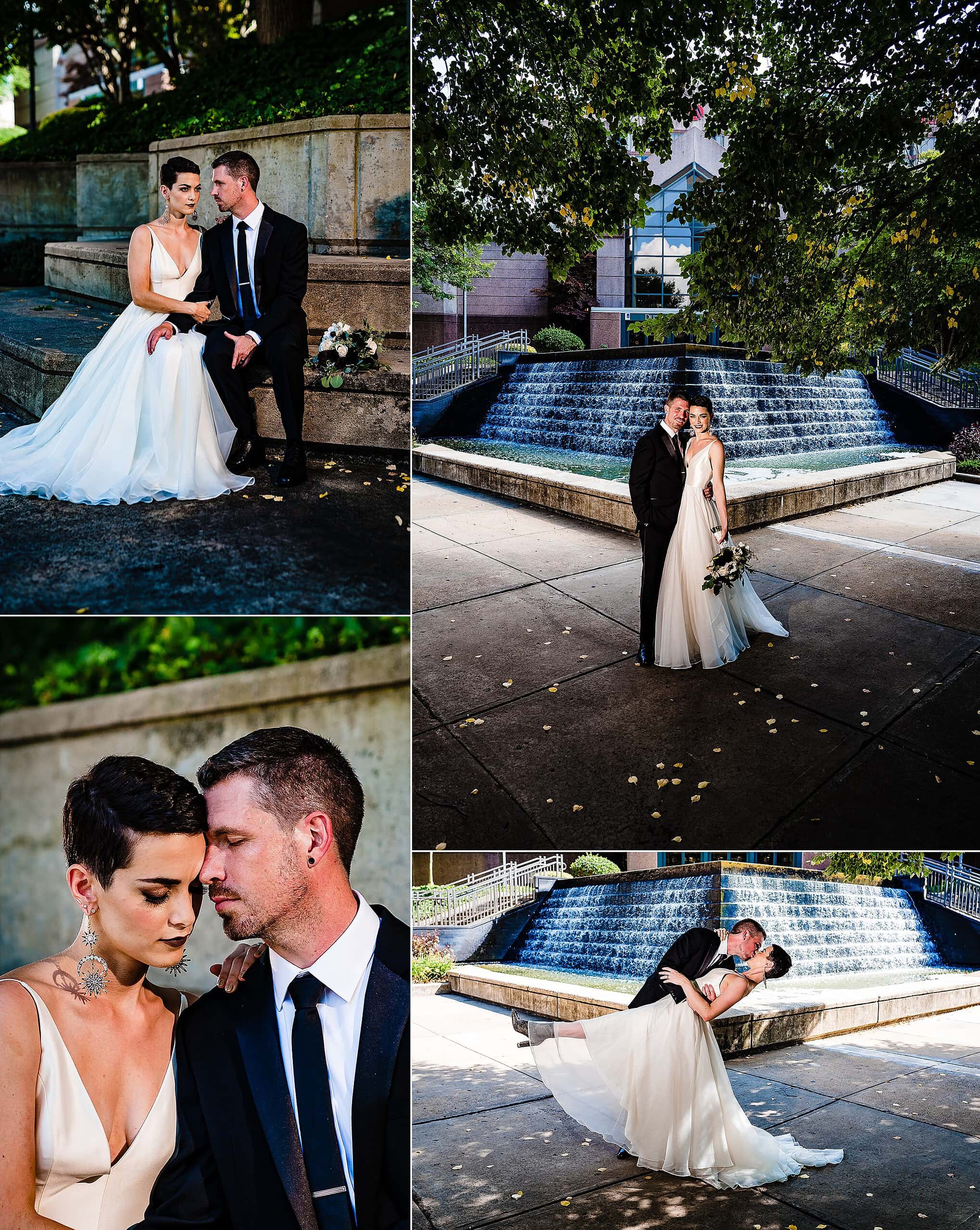 Durham Wedding Photographers, Durham Wedding, Offbeat Bride, Colorful Wedding, Artistic Wedding Photographers, Short-haired bride, Tattooed Bride, Downtown Durham Wedding, Downtown Durham Wedding Portraits | kivusandcamera.com