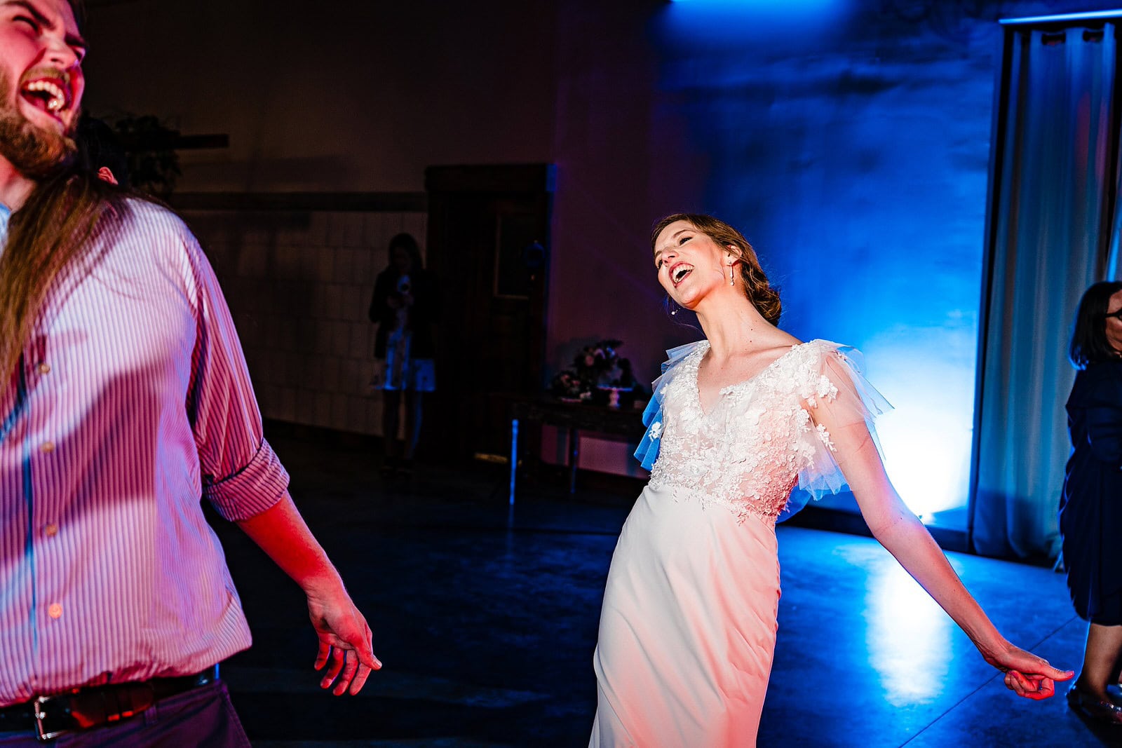 Fun wedding reception at The Meadows Raleigh by Raleigh wedding photographers