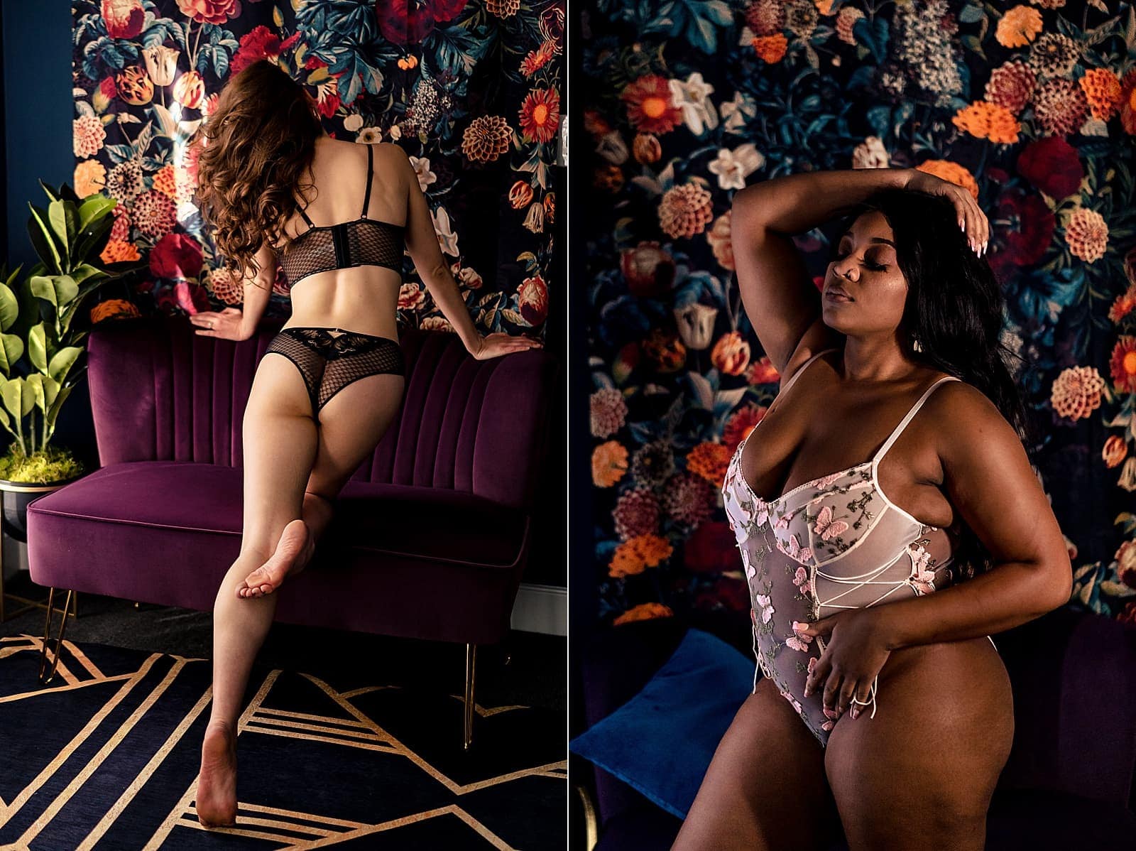 floral backdrop at Triangle Boudoir studio in North Carolina