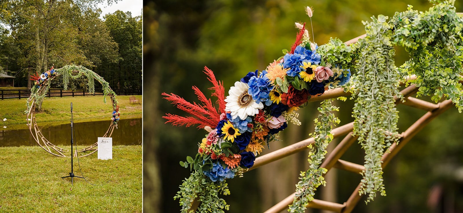 Farm wedding ceremony details. Hay Bale Feeder Wedding Arch