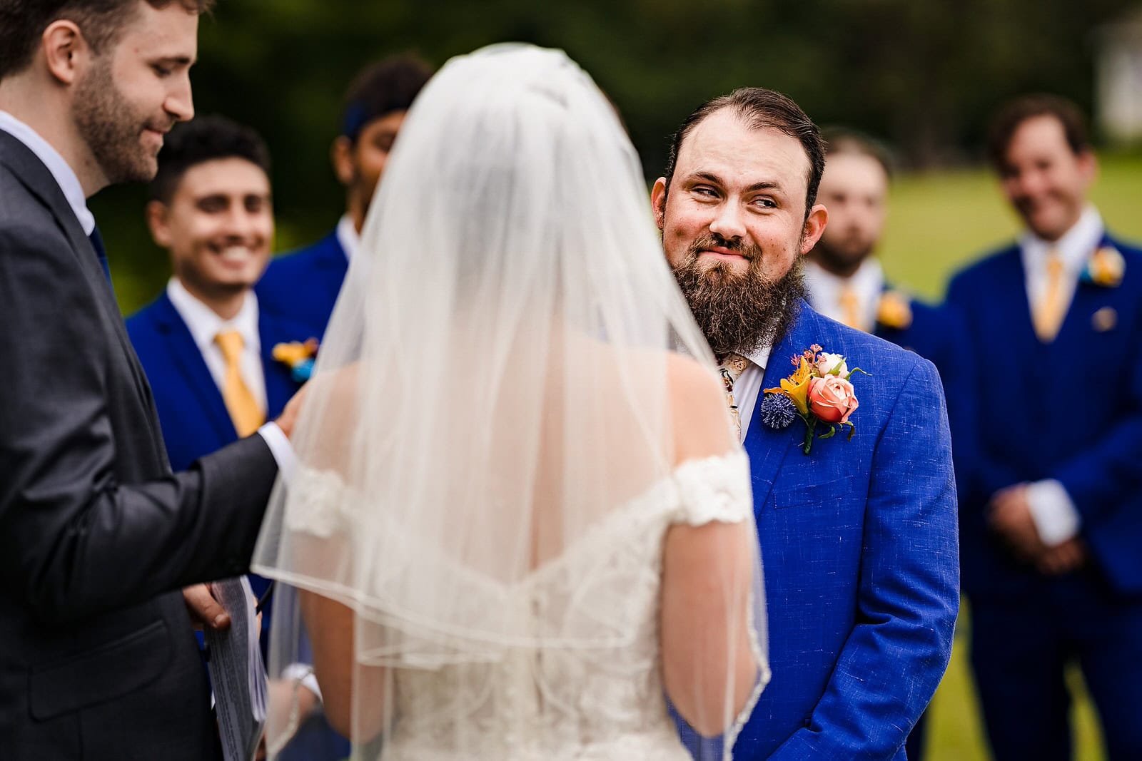 Bride and groom emotional vow exchange