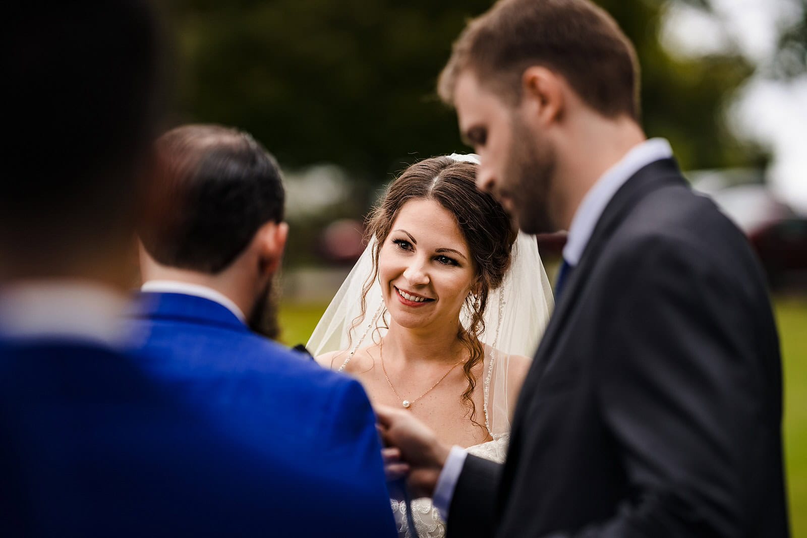 Bride and groom emotional vow exchange