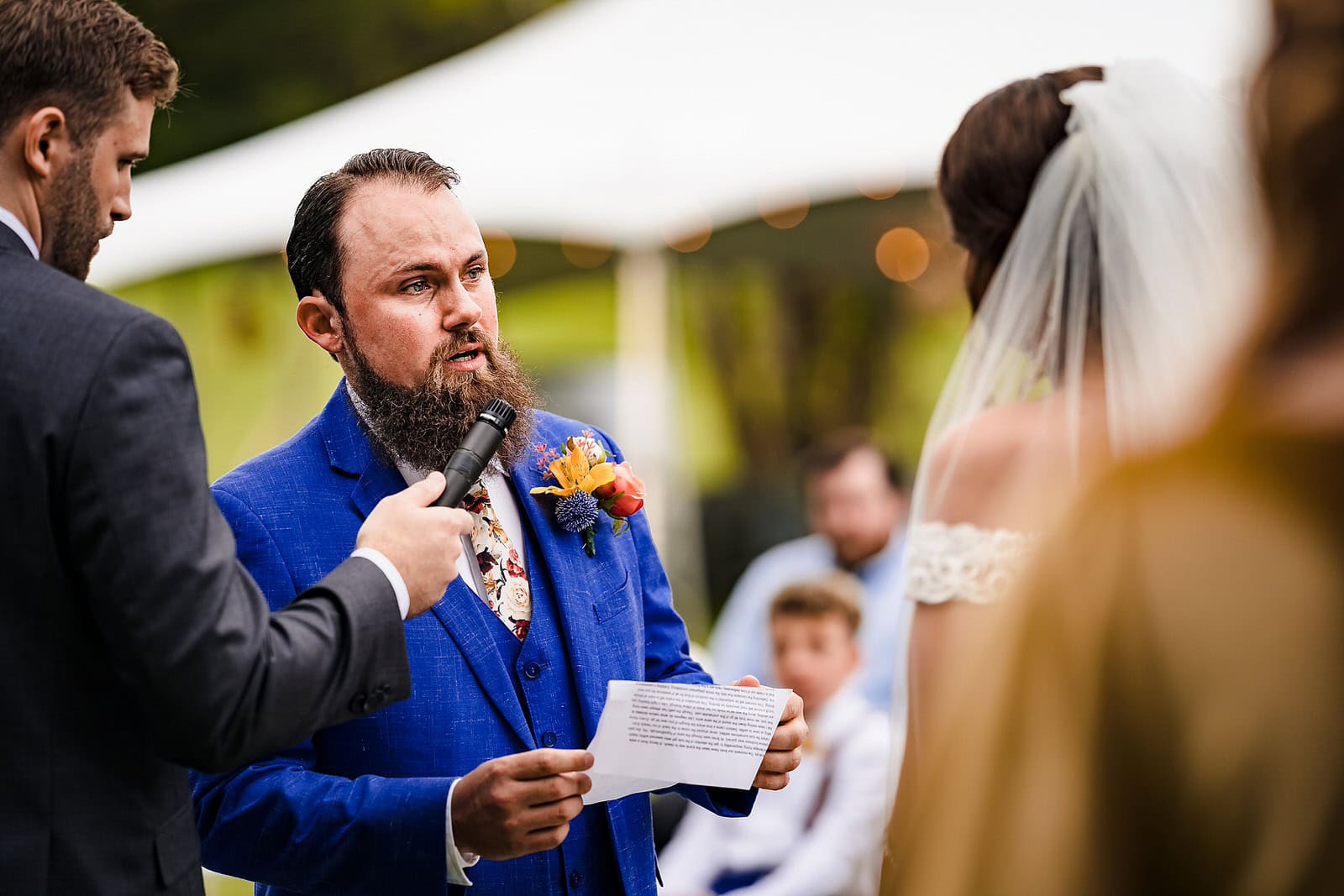 Bride and groom emotional vow exchange