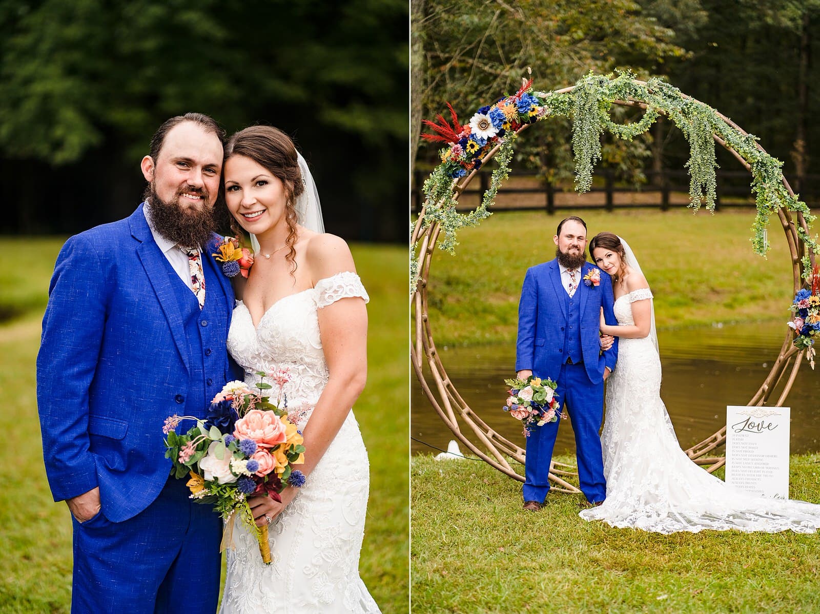 Bride and groom wedding portraits at a farm wedding outside of Richmond, VA