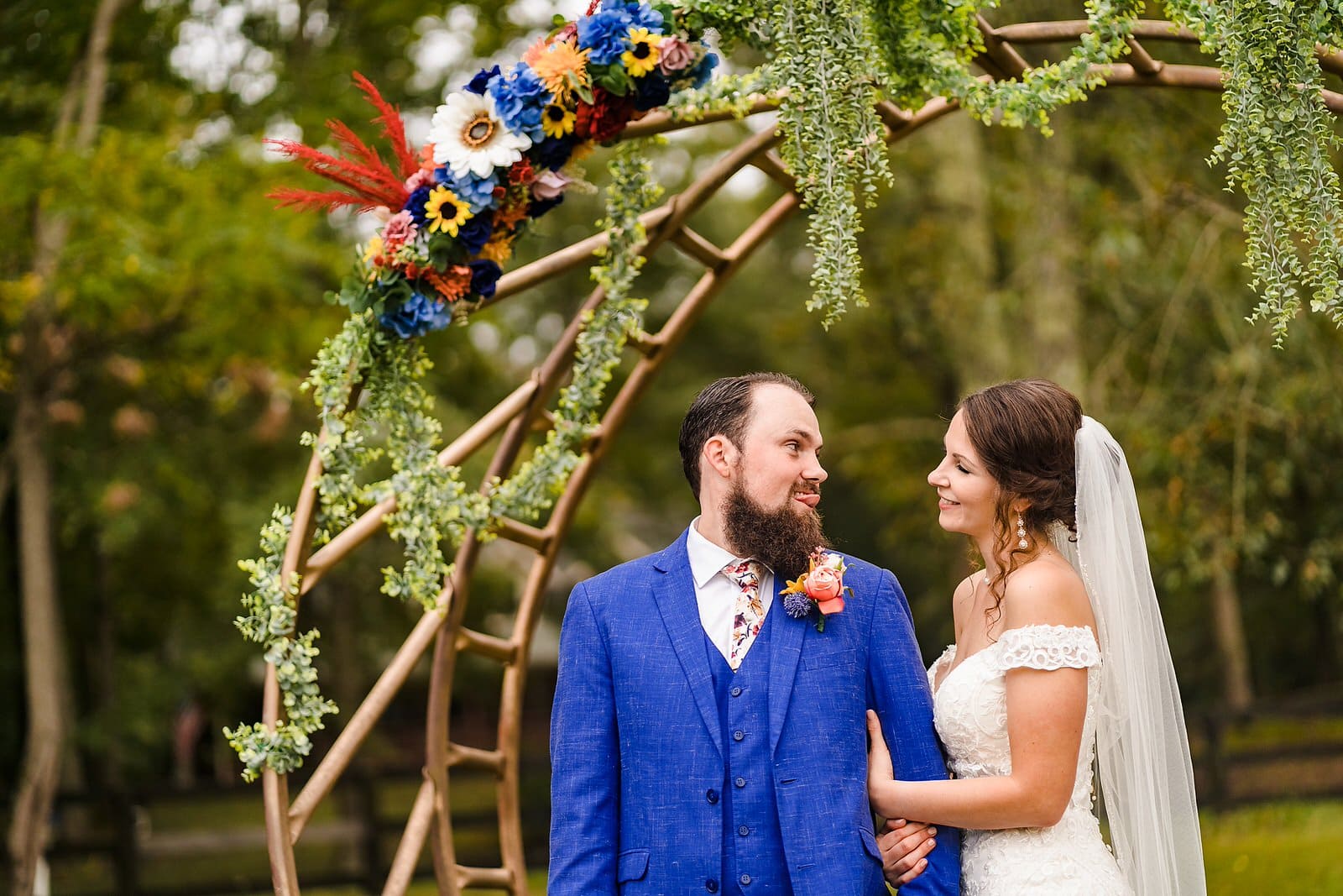 Bride and groom wedding portraits at a farm wedding outside of Richmond, VA