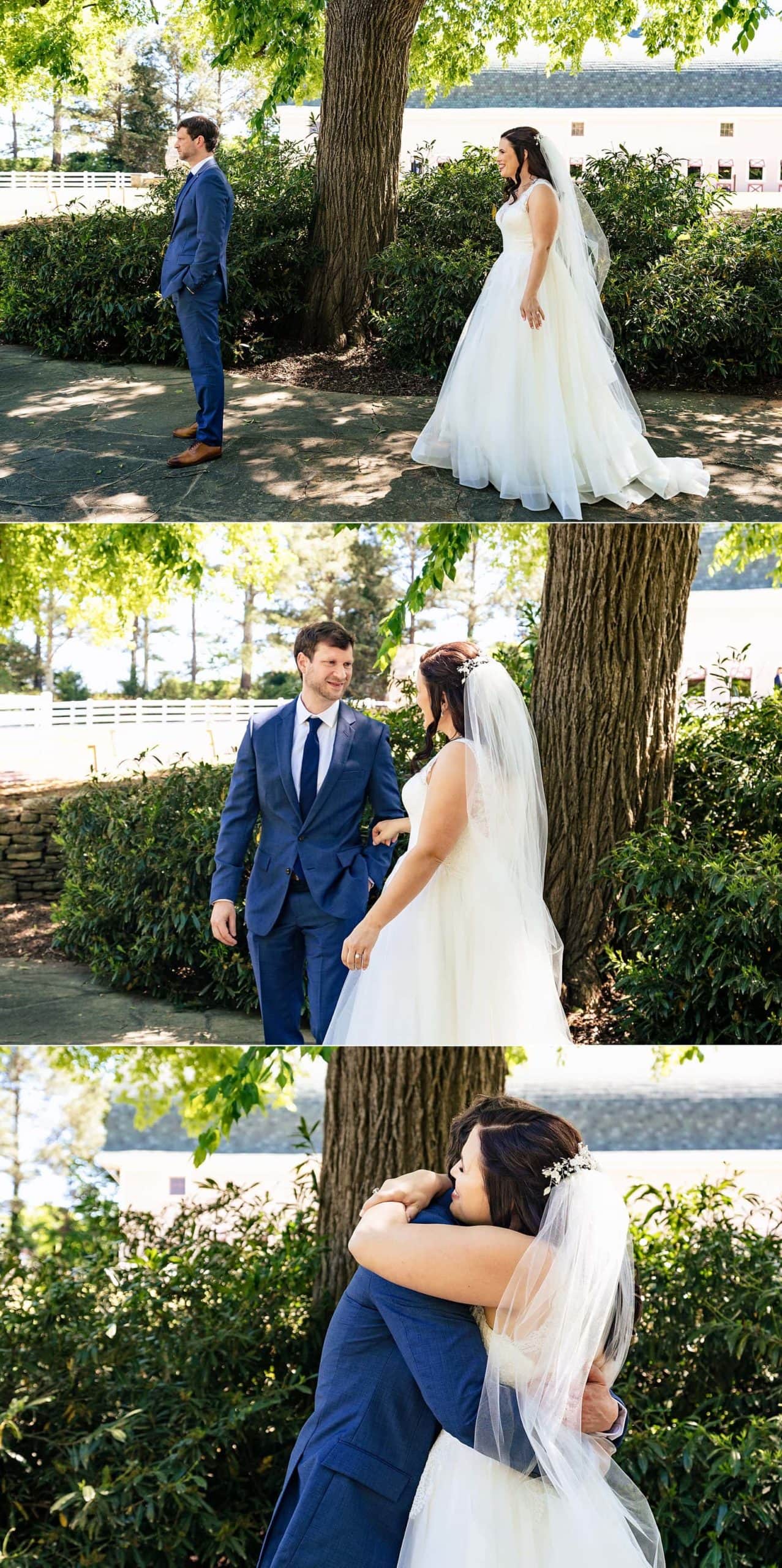 Wedding day first look at Wakefield Barn