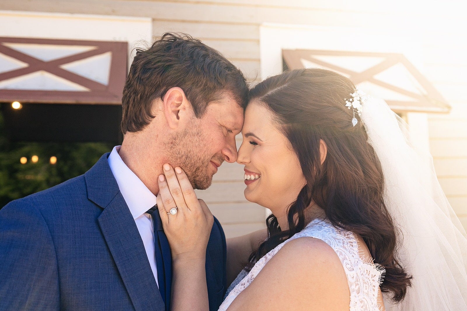 Wedding day first look at Wakefield Barn