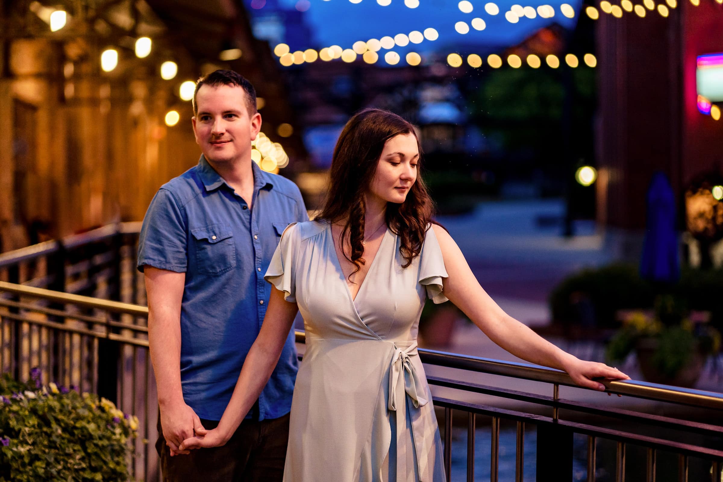 Blue hour engagement session at American Tobacco Campus | photo by Kivus & Camera