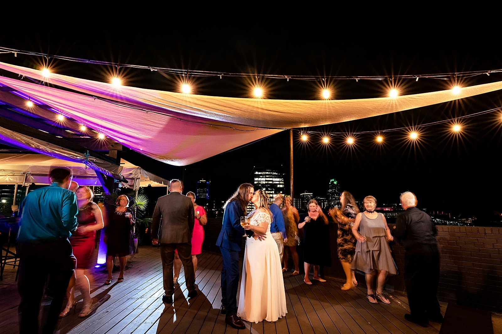 wedding reception overlooking downtown Raleigh at Wye Hill Kitchen