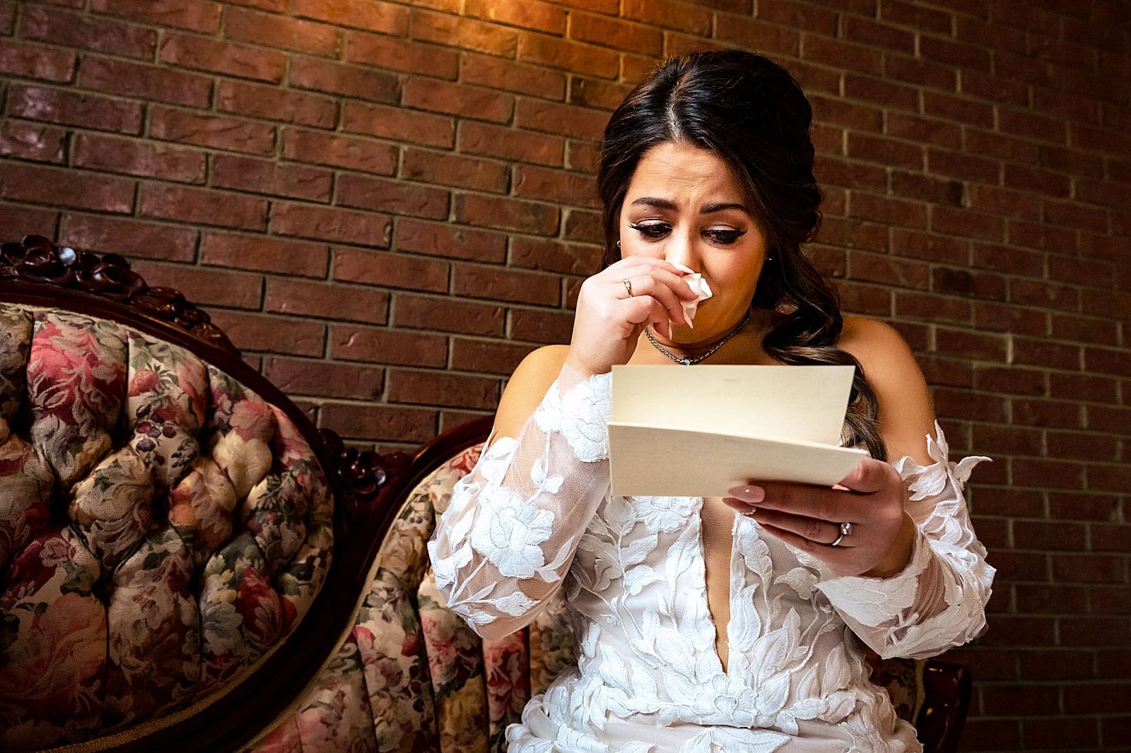 Couple exchanges letters and gifts before their wedding ceremony at Brick & Mortar Events in Clayton, NC