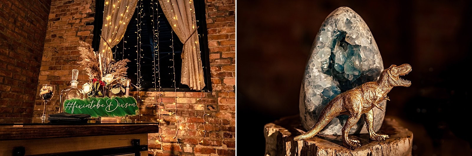 Gold and green details at a geode inspired wedding