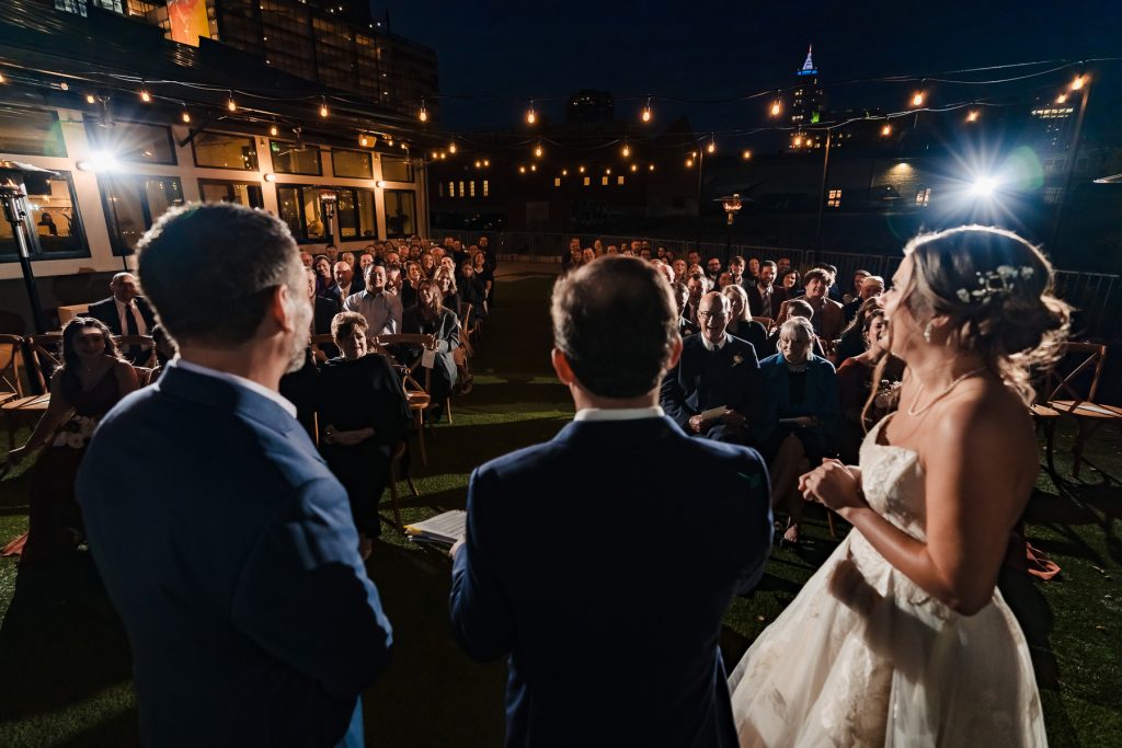 after dark wedding ceremony at Junction West in Raleigh, NC