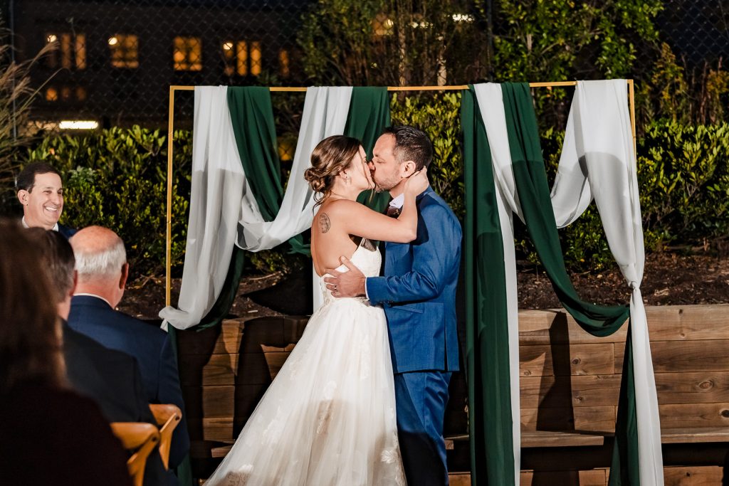 after dark wedding ceremony at Junction West in Raleigh, NC