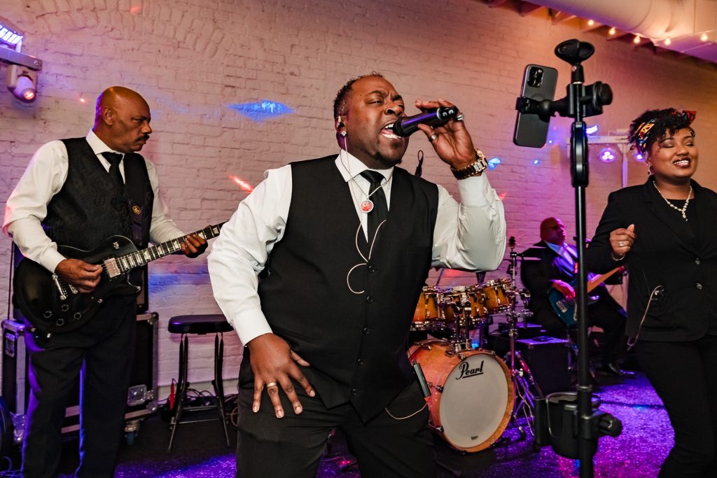 live band plays at a wedding at Raleigh venue Junction West