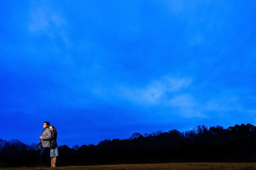 blue hour engagement photos from Raleigh wedding photographer Kivus & Camera