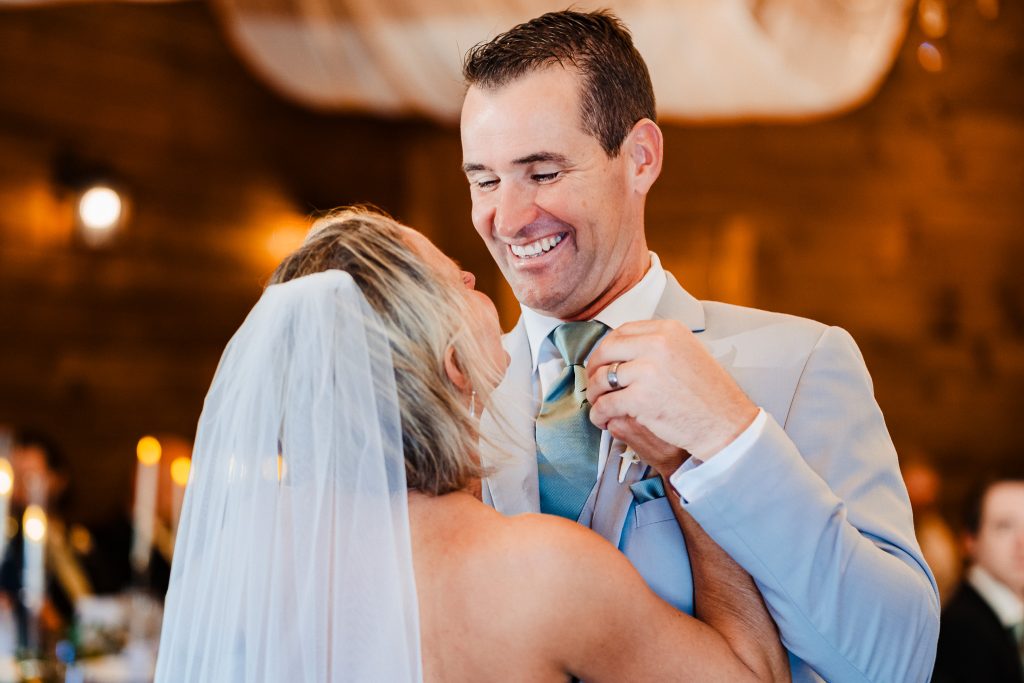 couple shares their first dance at the Barn at Valhalla