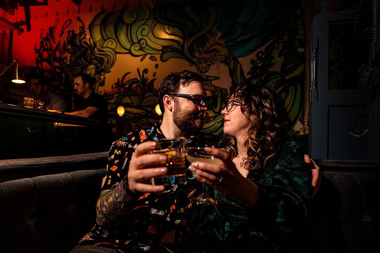 Cocktail Bar Engagement Photos – Helena & Jarrett